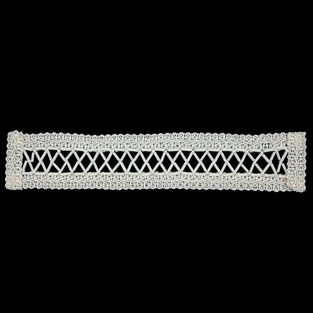 Vintage White and Ivory Lattice Window Rectangular Beaded and Braided Applique - 7.75" x 1.5"