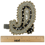 Vintage Black, Silver and Gold Right Paisley Beaded, Sequined and Rhinestone Applique - 5.25" x 3.75"