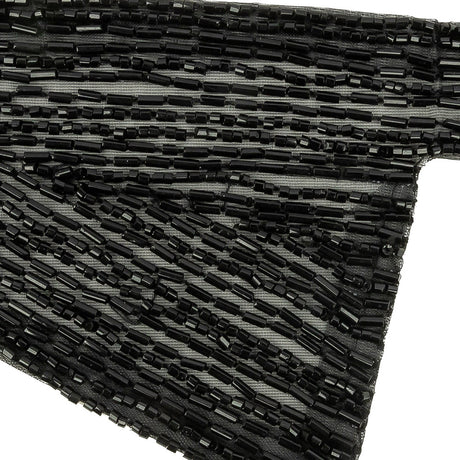 Vintage Black Geometric Glass Beaded Right Lapel Applique - 13" x 3.625"