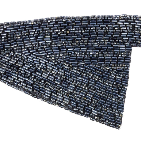 Vintage Gunmetal Geometric Glass Beaded Right Lapel Applique - 13" x 3.625"