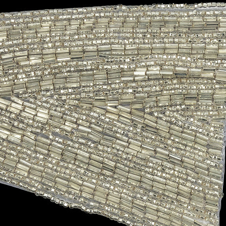 Vintage Silver Geometric Glass Beaded Right Lapel Applique - 13" x 3.625"