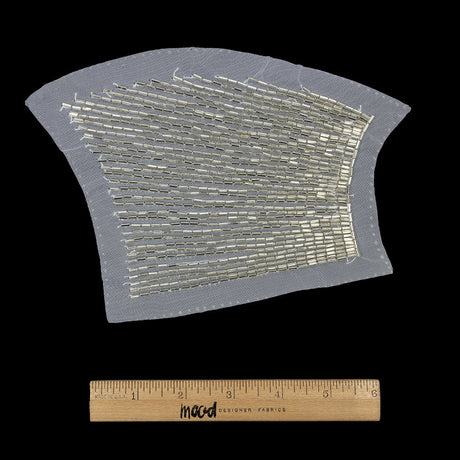 Vintage Silver Linear Right Glass Bugle Beaded Sheer Applique - 6.25" x 4.5"