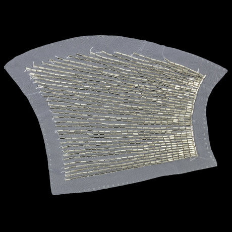 Vintage Silver Linear Right Glass Bugle Beaded Sheer Applique - 6.25" x 4.5"