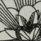 Vintage Black Floral Lines Right Glass Beaded Sheer Panel Applique - 7.5" x 6.75"