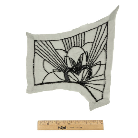 Vintage Black Floral Lines Right Glass Beaded Sheer Panel Applique - 7.5" x 6.75"