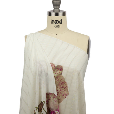 Mood Exclusive White Spotted Moth Orchid Metallic Pinstriped Viscose Dobby