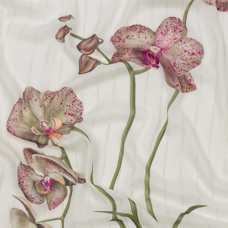 Mood Exclusive White Spotted Moth Orchid Metallic Pinstriped Viscose Dobby