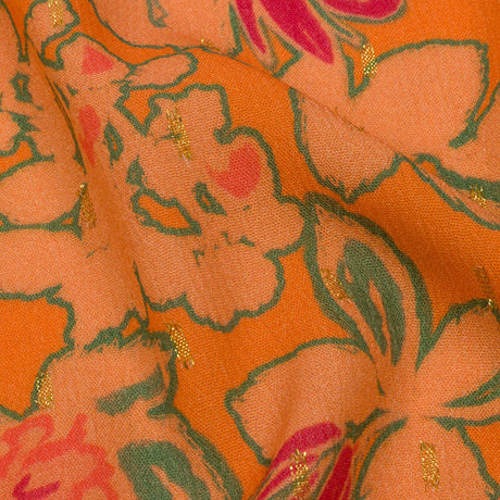 Crinkled Viscose Crepe Print with Metallic Dots - Orange Floral - Mood Exclusive Tree Line Trove