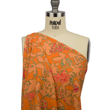 Crinkled Viscose Crepe Print with Metallic Dots - Orange Floral - Mood Exclusive Tree Line Trove