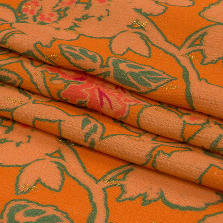 Crinkled Viscose Crepe Print with Metallic Dots - Orange Floral - Mood Exclusive Tree Line Trove