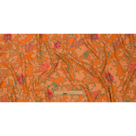 Crinkled Viscose Crepe Print with Metallic Dots - Orange Floral - Mood Exclusive Tree Line Trove
