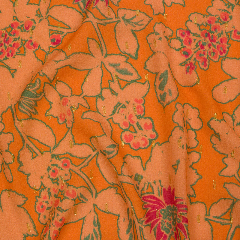 Crinkled Viscose Crepe Print with Metallic Dots - Orange Floral - Mood Exclusive Tree Line Trove