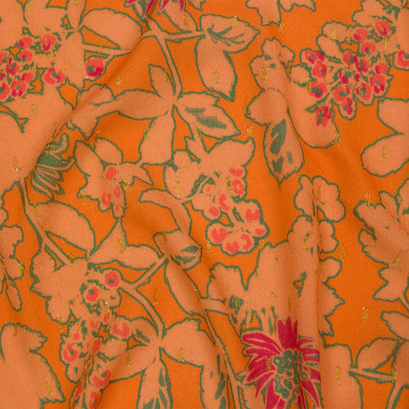 Crinkled Viscose Crepe Print with Metallic Dots - Orange Floral - Mood Exclusive Tree Line Trove