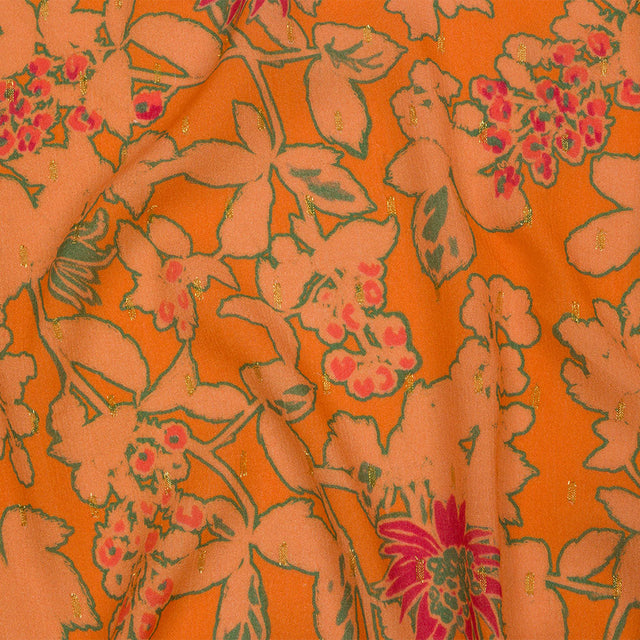 Crinkled Viscose Crepe Print with Metallic Dots - Orange Floral - Mood Exclusive Tree Line Trove
