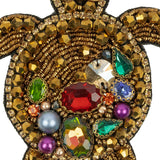 Metallic Gold and Multicolor Sea Turtle Rhinestones and Glass Beaded Applique - 3.5" x 2.88"