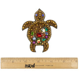 Metallic Gold and Multicolor Sea Turtle Rhinestones and Glass Beaded Applique - 3.5" x 2.88"