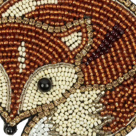 Copper and Beige Fox Rhinestone and Glass Beaded Applique - 3" x 3.38"