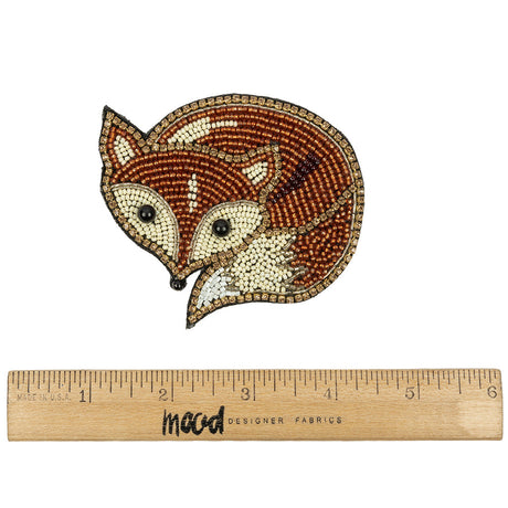 Copper and Beige Fox Rhinestone and Glass Beaded Applique - 3" x 3.38"