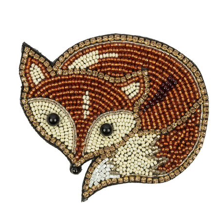 Copper and Beige Fox Rhinestone and Glass Beaded Applique - 3" x 3.38"