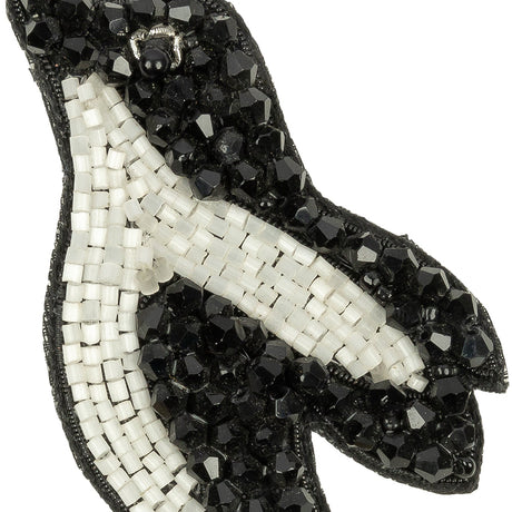 Black and Satin White Penguin Glass Beaded Applique - 3" x 1.88"