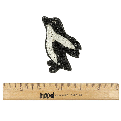 Black and Satin White Penguin Glass Beaded Applique - 3" x 1.88"