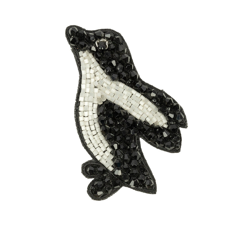 Black and Satin White Penguin Glass Beaded Applique - 3" x 1.88"