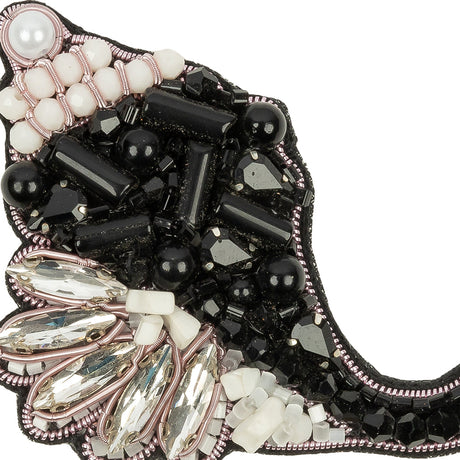 Black, White and Silver Conch Shell Rhinestone and Glass Beaded Applique - 3.13" x 2.25"