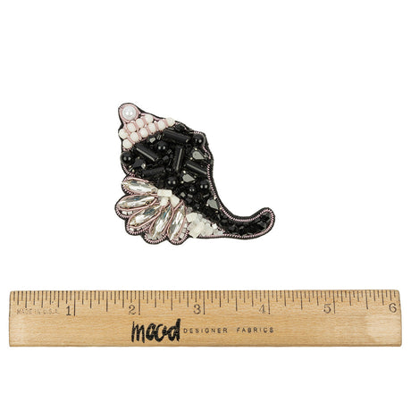 Black, White and Silver Conch Shell Rhinestone and Glass Beaded Applique - 3.13" x 2.25"
