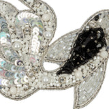 Black, White and Silver Fancy Fish Rhinestones, Sequins and Glass Beaded Applique - 2.625" x 3"