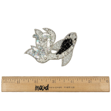 Black, White and Silver Fancy Fish Rhinestones, Sequins and Glass Beaded Applique - 2.625" x 3"