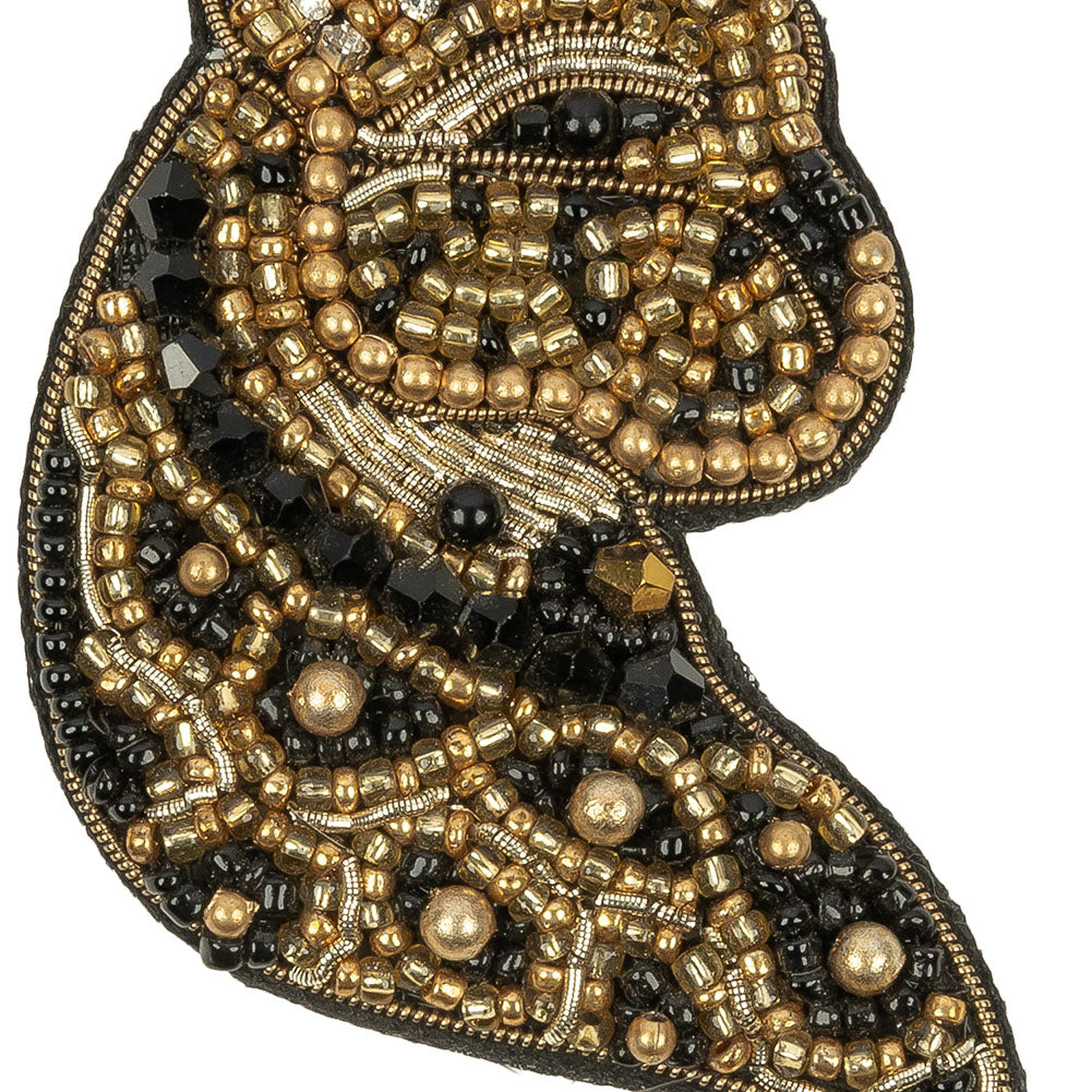Gold and Black Cheetah Rhinestone and Glass Beaded Applique - 3.125" x 2"