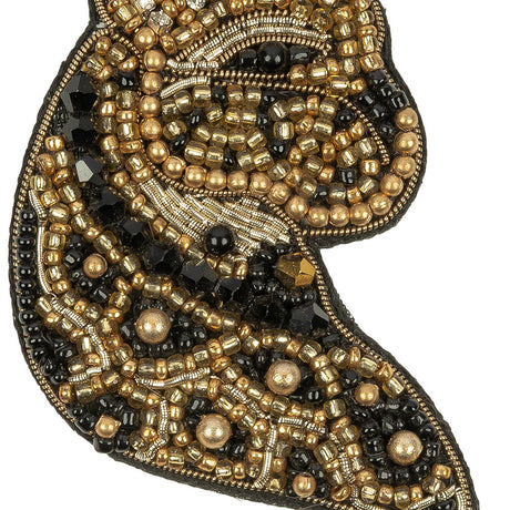 Gold and Black Cheetah Rhinestone and Glass Beaded Applique - 3.125" x 2"