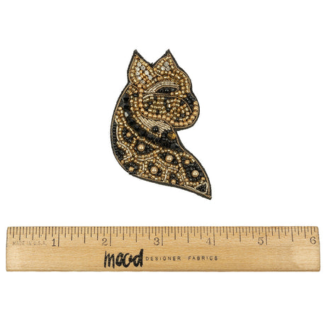 Gold and Black Cheetah Rhinestone and Glass Beaded Applique - 3.125" x 2"