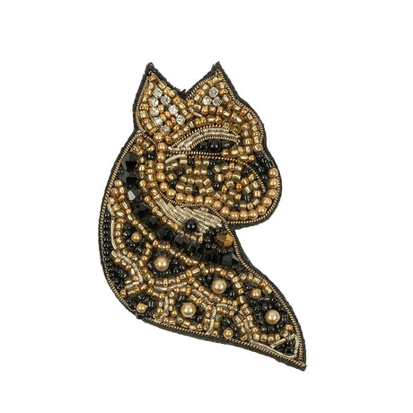 Gold and Black Cheetah Rhinestone and Glass Beaded Applique - 3.125" x 2"