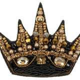 Black and Gold Crown Rhinestone and Glass Beaded Applique - 2.125" x 2.5"
