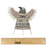 Silver and Pink Geometric Bird Rhinestone and Glass Beaded Applique - 3.875" x 4"