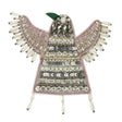 Silver and Pink Geometric Bird Rhinestone and Glass Beaded Applique - 3.875" x 4"