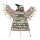 Silver and Pink Geometric Bird Rhinestone and Glass Beaded Applique - 3.875" x 4"