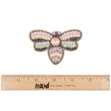 Pink, Green and Gunmetal Fly Rhinestone and Glass Beaded Applique - 1.875" x 3"