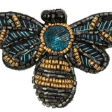 Black, Teal and Gold Fly Embroidered and Glass Beaded Applique - 1.875" x 3"