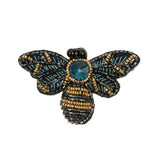 Black, Teal and Gold Fly Embroidered and Glass Beaded Applique - 1.875" x 3"