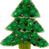 Green and Silver Christmas Tree Rhinestones and Glass Beaded Applique - 2.5" x 2.125"