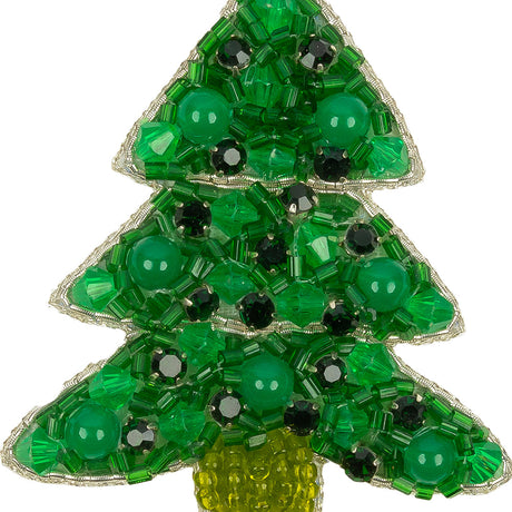 Green and Silver Christmas Tree Rhinestones and Glass Beaded Applique - 2.5" x 2.125"