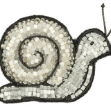 Satin White and Black Snail Glass Beaded Applique - 1.75" x 2.5"