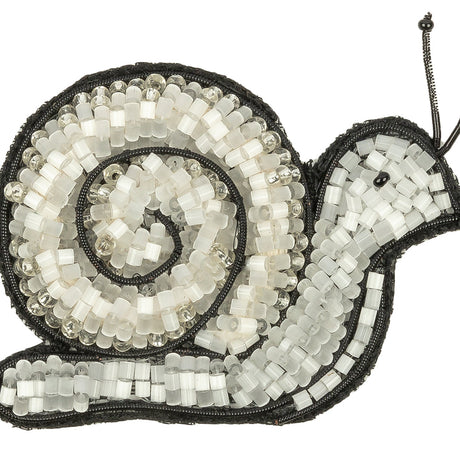 Satin White and Black Snail Glass Beaded Applique - 1.75" x 2.5"