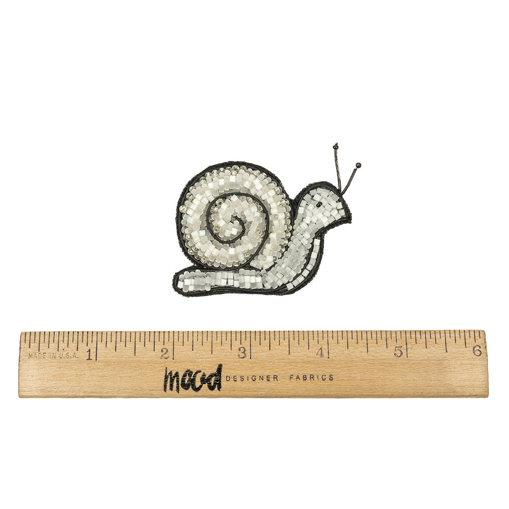 Satin White and Black Snail Glass Beaded Applique - 1.75" x 2.5"