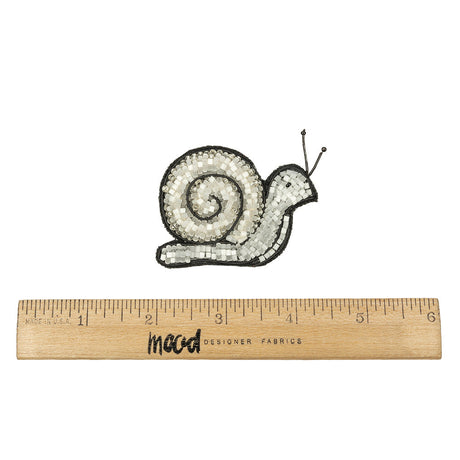 Satin White and Black Snail Glass Beaded Applique - 1.75" x 2.5"