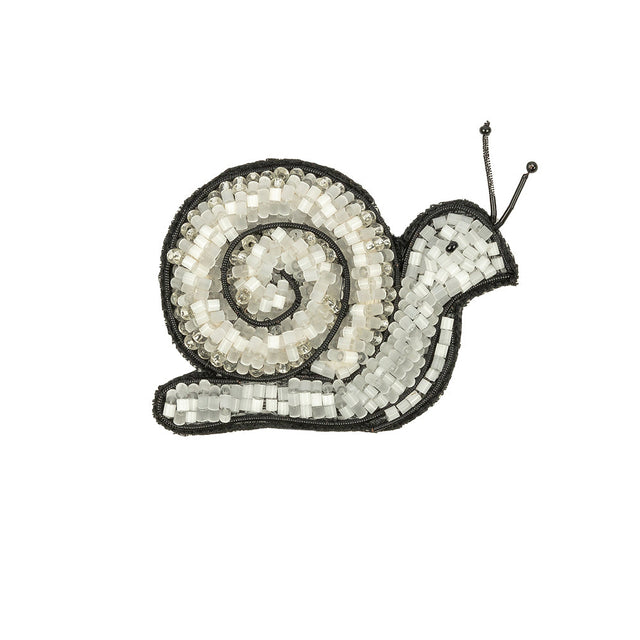 Satin White and Black Snail Glass Beaded Applique - 1.75" x 2.5"