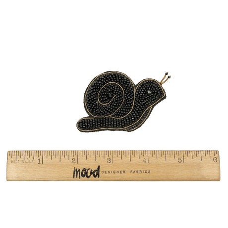 Black and Gold Snail Glass Beaded Applique - 1.75" x 2.5"