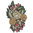 Black, Gold and Pink Rose Embroidered, Rhinestone and Glass Beaded Bouquet Applique - 3.875" x 2.5"